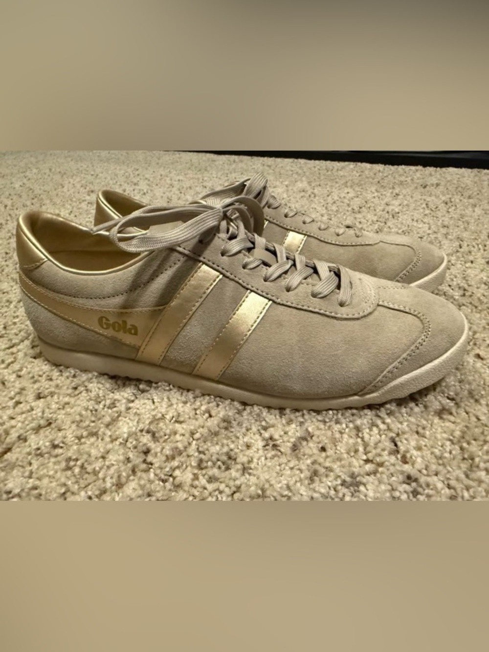 Gola Women's Beige Suede Sneakers with Gold Stripes